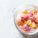 Glass jar full of colourful gummy candy